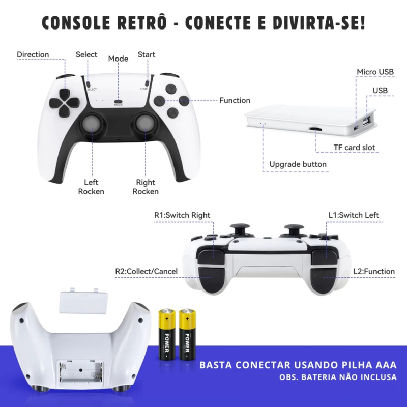 Game Stick M15 Pro 4K - Playstation 4, 5 + de 20.000 Jogos Clássicos